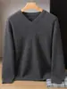 Suéter de cachemira para hombre para otoño e invierno, cuello en V, color liso, engrosado, adecuado para usar en capas, business casual, manga larga, capa base de punto