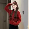 Suéter Redondo de Moda Estilo Coreano, Corte Holgado, Versátil Pulóver de Punto Base para Otoño e Invierno 2025, Manga Larga Versión Corta para Tallas Pequeñas