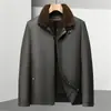 Jaqueta de Couro Masculina 2026 Inverno, Forro de Fleece Removível, Uso Três Maneiras, Estilo Executivo, À Prova de Vento, Quente, Casaco Grosso para Homens de Meia-Idade