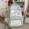 Mochila rosa melocotón con bordado de estrella blanca, estilo chica suave, diseño 2D DIY con ventana transparente, mochila dulce y atmosférica