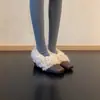 Sapatos Peludos com Salto Grosso e Bico Quadrado para Mulheres, Novo Estilo Inverno 2026, Sapatos Mary Jane Texturizados, Sapatos de Salto Único com Lã Adicionada para Aquecimento, Sapatos Pequenos de Couro