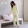 Pijama Feminino Primavera e Outono Algodão Puro Manga Longa Pulôver Pode Ser Usado Fora Roupa de Casa 100% Algodão Conjunto para Mãe de Meia-idade Tamanho Grande