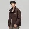 Jaqueta Curta de Penas Masculina Inverno 2025 Nova Marca Tendência Gola Alta Estampada Legal Leve Espessa Casaco de Inverno Masculino