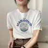 Camiseta de Verano de Algodón Puro Holgada de Manga Corta Estilo Coreano para Mujer Ins Verano Retro Moda Trendy Estampada Versátil para Mujer Venta al por Mayor