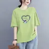 2026 Nova Camiseta de Manga Curta para Comércio Exterior com Ombro Normal para Mulheres Verão Solta Emagrecedora Plus Size Roupa Feminina Top que Cobre a Barriga Escondendo Gordura