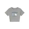 Camiseta Gris de Manga Corta con Cuello Redondo para Mujer, Nuevo Estilo de Verano con Estampado de Conejo Soplador de Caricatura, Top de Moda