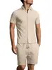 Amazon Venta Caliente de Verano Transfronteriza Nuevo Traje de Dos Piezas para Hombre con Camisa de Jacquard de Color Sólido y Pantalones Cortos Casuales