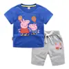 Camiseta de Niños 2023 Verano Nuevo Cerdo Globo Comercio Exterior ins Estilo Coreano Algodón Pantalones Cortos de Manga Corta para Niños Traje de Dos Piezas