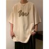 Camiseta Holgada de Verano para Hombre de Manga Corta Pesada Marca de Moda Americana High Street Ins Ropa con Letras Espumosas de Media Manga