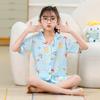 Pijamas de niña para niños de verano, traje delgado de manga corta, pijama de algodón burbuja de dibujos animados para niña, traje para el hogar al por mayor
