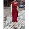 23378 Vestido de Verano Nuevo de Color Sólido con Costuras Tridimensionales Big Aimei Yiyuan 2023 Vestido Ajustado de Largo Medio