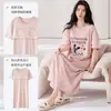 Venta Caliente Bata de Noche de Manga Corta con Almohadillas en el Pecho para Mujer Verano 100% Algodón Puro Vestido Pijama Delgado de Algodón Completo Ropa de Casa
