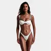 2026 Nuevo Bikini Europeo y Americano de Bloques de Color Blanco y Negro con Ribete Soporte de Acero Fruncido Bikini de Dos Piezas