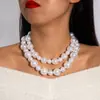Colar de Pérola Clavícula Novo Vintage Transfronteiriço Europeu e Americano, Conjunto de Colares Exagerado Dupla Camada Estilo Simples com Contas Elegantes