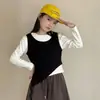 Conjunto de Estilo Artístico para Niñas Colección Otoño 2026 Nuevo: Conjunto de Dos Piezas para Niños Mayores con Chaleco Falso de Dos Piezas, Camiseta y Pantalones de Algodón de Pierna Ancha