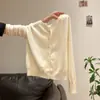 Cardigã de Tricô Manga Longa Gola Redonda Damasco Estilo Coreano 2026 Outono/Inverno Novo Top Outerwear Solto Emagrecedor para Mulheres