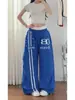 Calça Wide Leg com Estampa de Letras e Cintura Dupla Estilo Streetwear Americano para Mulheres, Calça Solta para Dança Jazz, Calça Cargo Parachute, Calça Casual