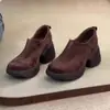 Piel Genuina de Vaca Suela Gruesa Aumenta Altura 7.5cm Punta Redonda Mocasines Mujer Versátil Estilo Británico Para Ir al Trabajo Zapatos Pequeños de Piel Zapatos Individuales