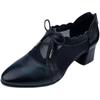 Zapatos Huecos de Malla de Cuero Suave para Mujer Verano Suela Suave Transpirable Tacón Medio Tacón Grueso Zapatos de Mamá Sandalias Huecas de Suela Suave para Mujer