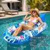 Novo design transfronteiriço: cadeira de lounge inflável flutuante com padrão de folhas e flores para diversão na piscina de verão, espreguiçadeira flutuante para uma pessoa, cadeira de lounge aquática espessa