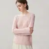 Suéter feminino de cashmere com design vazado, acabamento em lantejoulas, gola redonda, perfeito como camada base para outono e inverno, novo estilo de moda, versátil, cor sólida e top elegante
