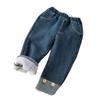 Pantalones vaqueros gruesos con forro polar de invierno para niños, pantalones de estilo coreano para bebés, pantalones de flores de estilo occidental, pantalones de costura para niñas pequeñas