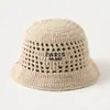 Chapéu de Crochê Feito à Mão Estilo Novo Triângulo Vazado Letra Paris Bordado Chapéu de Palha Trançado Chapéu de Tricô Moda Feminina