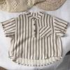 Camisa de manga corta de verano para niños y niñas, estilo occidental, estilo coreano, Mori, con cuello a rayas