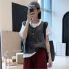 Suéter Top Chaleco sin Mangas de Cuello Redondo Estilo Retro Coreano Cintura Alta Camisa Tejida Nuevo Estilo Occidental Holgado Abotonadura Sencilla