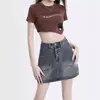 Falda de Mezclilla de Cintura Alta para Mujer Verano 2024 Moderna Versátil Nuevo Estilo Chica Popular Ajustada Adelgazante Línea A Falda de Cadera