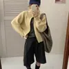 Suéter Jacket de Punto Grueso con Cremallera Doble y Cuello Solapa de Color Puro Estilo Perezoso para Mujer Otoño Nuevo Holgado Simple Cuello Alto