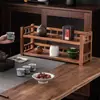 Estante de Almacenamiento para Juego de Té de Madera de Nogal, Organizador de Tazas de Té, Estante de Múltiples Compartimentos de Dos Niveles, Tres Niveles, Estante de Exhibición de Escritorio para Teteras de Arcilla Púrpura