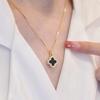 Collar de Trébol de Cuatro Hojas de Acero Titanio Chapado en Oro Real de Doble Cara para Mujer, Moda Trendy, Colgante de Zirconia Micropavé, Joyería de Oro de Dos Usos