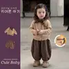 Conjunto de inverno para meninas: Calça de abóbora estilo retrô para menina, cachecol e suéter da moda com forro de fleece e estampa de bolinhas, roupas infantis coreanas