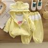 Ropa para Bebés y Niños, Ropa de Otoño para Niñas, Conjunto de Encaje a la Moda, Conjunto de Tres Piezas con Capucha de Conejo y Cremallera para Bebé Niña