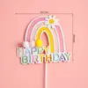 Balão Arco-Íris de Camada Dupla Feliz Aniversário Feliz Aniversário Decoração de Bolo Inserção Bandeira Colorida Inserção