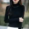 Novo suéter de malha com gola alta e fio de prata para outono e inverno, estilo coreano, slim fit, blusa básica de manga longa para mulheres