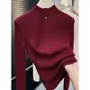 Camisa base de tricô Andi de veludo com gola semimédia, suéter quente de manga comprida para outono e inverno, adequado para usar como camada externa