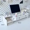 Soporte de altura ajustable para computadora con cajón, monitor, laptop, escritorio de oficina, estante de almacenamiento de pantalla con cable de escritorio