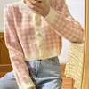 Cárdigan de punto a cuadros de manga corta con cuello redondo, un nuevo estilo otoño/invierno para mujer, chaqueta corta estilo coreano, suéter a cuadros de moda