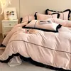 Juego de cuatro piezas de terciopelo de leche bordado engrosado con encaje para otoño e invierno, estilo princesa francesa, funda de edredón juvenil, sábana, sábana bajera, venta al por mayor