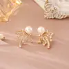 Pendientes de Botón de Circonita y Perla de Fuego Artificial Brillante Moda de Alta Gama Temperamento Pendientes de Doble Uso Exquisita Joyería Pequeña para Orejas para Mujeres