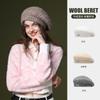 Boina Nueva de Lana Otoño e Invierno Gorra Artística Vintage de Pintor Cortavientos Cálida Simple Gorra Grande para Cabeza DMZ103