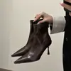 Novedades Otoño/Invierno 2025: Botines ajustados con tacón fino, punta fina, cuero suave elegante, cremallera trasera, estilo coreano, botines versátiles