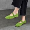 Sapatos Rasos Mary Jane de Couro de Vaca de Primeira Camada com Bico Redondo, Sapatos Femininos de Couro Genuíno com Tira Única e Decote Baixo, Estilo Coreano