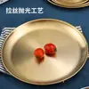 Acero Inoxidable 304 Plato Disco Dorado Grado Alimenticio Plato Plano Estilo Coreano Plato para Barbacoa Fondo Plano Plato para Frutas Plato para Cena