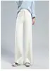 Pantalones nube de cachemir puro de alta gama, de cintura alta, fluidos, de pierna ancha para mujer, blancos, casuales, versátiles, de punto, largos hasta el suelo