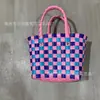 Cesta de Verduras Bolsa de Paja Nuevo Estilo Ins Cesta de Compras de Verduras Estilo Pastoral Bolsa para Mujer Bolsa Tejida Colorido Contrastante Puesto Colorido
