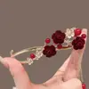 Grampo de Cabelo com Borla de Flor de Ameixa de Ano Novo para a Parte de Trás da Cabeça, Grampo de Uma Palavra, Presilha Torcida Feminina Estilo Antigo, Adorno de Cabeça para Vestido de Noiva e de Festa
