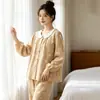 Ropa de Casa de Gasa de Algodón Puro para Mujer 2026 Primavera/Otoño Nuevo Cuello de Muñeca Manga Larga Pantalón Largo Cómodo Transpirable Holgado Pijama